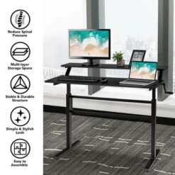 Costway Standing Desk Crank Adjustable Sit To Stand Workstation With Monitor Shelf BrownBlack -Costway GUEST 07bff7f0 b70e 4317 8e1f 4a4a808e2bd9