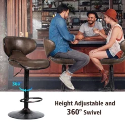 Costway Set Of 4 Adjustable Bar Stools Swivel Bar Chairs W/ Backrest Retro Brown Hot-Stamping Cloth -Costway GUEST 07d2b44b 2ff9 46be 9cd6 5fcbc88d9cc3