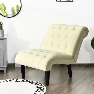 Costway Armless Accent Chair Upholstered Tufted Lounge Chair Wood Leg 4 Costway Armless Accent Chair Upholstered Tufted Lounge Chair Wood Leg - Image 2