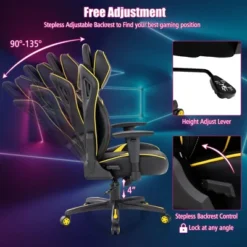 Costway Gaming Chair 360° Swivel Computer Reclining Height Adjustable 2D Armrest Yellow -Costway GUEST 081f8594 bc87 4e2d 9570 80a8a1804c66