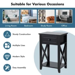 Costway 2 PCS Nightstand Sofa Side End Table W/ Drawer & Shelf Bedroom Black -Costway GUEST 084af73c b8ac 42e7 bed9 0934ec09345d