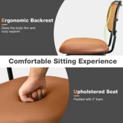 Costway Set Of 2 Bar Stools Faux Leather Bar Height Kitchen Chairs With Rattan Back Brown/Green -Costway GUEST 08650609 64ba 4d78 bc2b 97832e96db7a