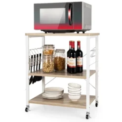 Costway 3-Tier Kitchen Baker's Rack Microwave Oven Storage Cart W/ Hook -Costway GUEST 087d5993 946a 4e5f 8ea6 00356d130c10