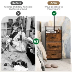 Costway 3 Drawer Dresser W/ Wood Top Sturdy Steel Frame Storage Organizer Dresser -Costway GUEST 08f04ff9 ab82 4903 9787 7a1f3550584c