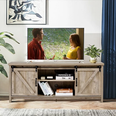 Costway TV Stand Media Center Console Cabinet Sliding Barn Door For TV's 60'' 4 Costway TV Stand Media Center Console Cabinet Sliding Barn Door For TV's 60'' - Image 2