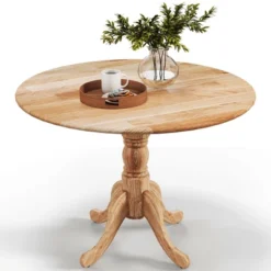 Costway Rustic Dining Table Wooden Dining Table With Round Tabletop & Curved Trestle Legs Natural/Walnut -Costway GUEST 0968faaf 484d 4fdb 9bd6 c04014a7e30f
