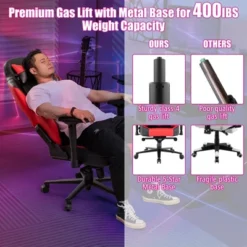 Costway Gaming Chair 360° Swivel Computer Reclining Height Adjustable 4D Armrest Red -Costway GUEST 098621a6 d774 4bed bec2 27e00cf968fb
