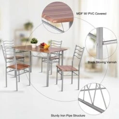 Costway 5 Piece Dining Table Set Wood Metal Kitchen Breakfast Furniture W/4 Chair Walnut 14 Costway 5 Piece Dining Table Set Wood Metal Kitchen Breakfast Furniture W/4 Chair Walnut -Costway GUEST 09928e47 04e3 4143 ac86 4cd983ca5dac