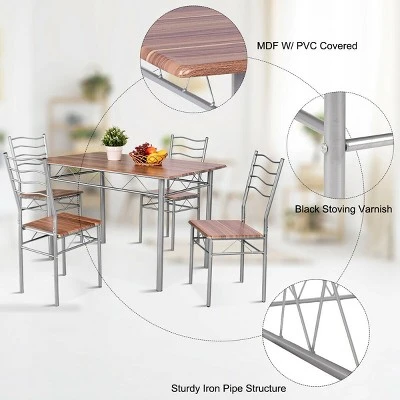 Costway 5 Piece Dining Table Set Wood Metal Kitchen Breakfast Furniture W/4 Chair Walnut 6 Costway 5 Piece Dining Table Set Wood Metal Kitchen Breakfast Furniture W/4 Chair Walnut - Image 4