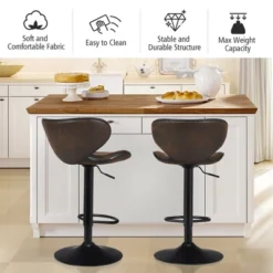 Costway Set Of 4 Adjustable Bar Stools Swivel Bar Chairs Pub Kitchen Retro Brown -Costway GUEST 09996a47 d1ac 4661 8d50 a87345ab9a67