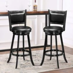 Costway Set Of 2 29'' Swivel Bar Height Stool Wood Dining Chair Barstool Black -Costway GUEST 09d9628f 29b7 44e8 9c0f 7b0f5244b27b