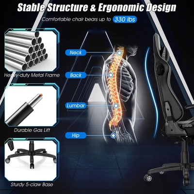 Costway Massage Gaming Chair With 2 Bluetooth Speakers Adjustable Swivel Racing Style Chair 6 Costway Massage Gaming Chair With 2 Bluetooth Speakers Adjustable Swivel Racing Style Chair - Image 4