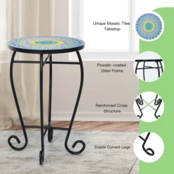 Costway Mosaic Side Table Accent Table Round Balcony Bistro End Table OrangeBlueNavy -Costway GUEST 0a0cbda5 8b51 4cf2 8e51 5ea343bb0912
