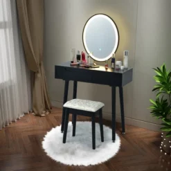 Costway Vanity Makeup Table Touch Screen 3 Lighting Modes Dressing Table Stool Set WhiteBlack Gray -Costway GUEST 0a3fa123 edca 4e92 afd8 22553a288854