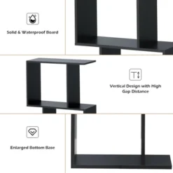 Costway 2-tier S-Shaped Bookcase Free Standing Storage Rack Wooden Display Decor Black -Costway GUEST 0a5fae13 bd3f 47bf 92c0 aed3e97ab111