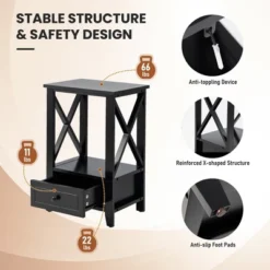 Costway Modern Nightstand With Bottom Drawer Storage Shelf Small Side End Table WhiteBlack 20 Costway Modern Nightstand With Bottom Drawer Storage Shelf Small Side End Table WhiteBlack -Costway GUEST 0a90cfde 3484 47b6 9821 40c541376f7a
