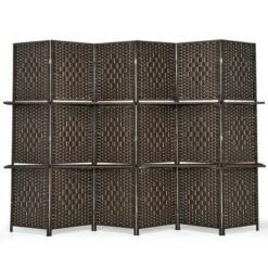 Costway 6 Panel Folding Room Divider 6Ft Weave Fiber Screen W/ 2 Display Shelves -Costway GUEST 0ab0c4a4 dc48 470f 93be ba6c69b6cee8