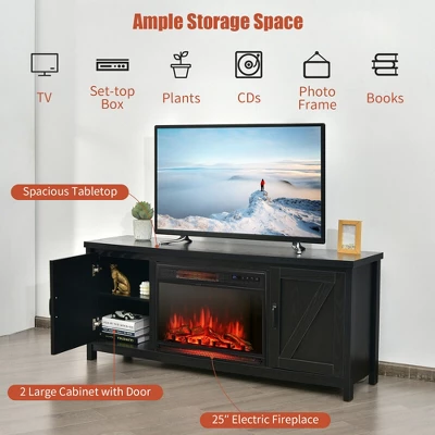 Costway 59'' Fireplace TV Stand W/ 25'' 1350W Electric Fireplace Heater Remote Control 7 Costway 59'' Fireplace TV Stand W/ 25'' 1350W Electric Fireplace Heater Remote Control - Image 5