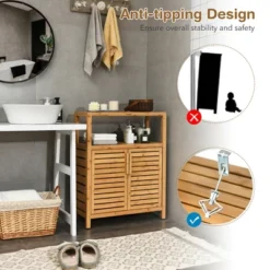 Costway Two-door Bamboo Bathroom Floor Cabinet Storage Organizer W/ Open Shelf -Costway GUEST 0b329585 79af 4c9d 80c3 f23a92375c3b