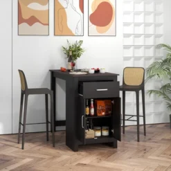 Costway Bar Table 35.5'' Counter Height Dining Table With Storage Cabinet & Drawer Black/Grey -Costway GUEST 0b576fa4 2d66 4f80 b89d 99e9b653a9c2