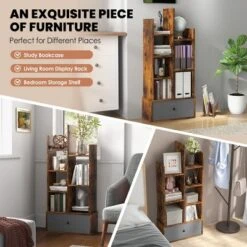 Costway Industrial Bookshelf Rustic Wooden Shelf Organizer With Non-woven Fabric Drawer -Costway GUEST 0b585762 8983 4934 966d c5c136d2a042