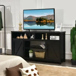 Costway 59'' TV Stand Media Center Console Cabinet W/ Barn Door For TV's 65'' NaturalBlackCoffee -Costway GUEST 0b5947a3 4294 4757 8a5a 14efb46fe938