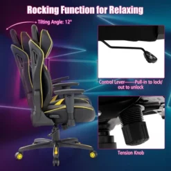 Costway Gaming Chair 360° Swivel Computer Reclining Height Adjustable 2D Armrest Yellow -Costway GUEST 0b89bce8 dbd4 499d a739 9cce352d909c