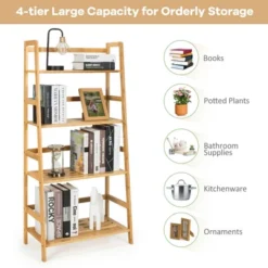 Costway 4-Tier Bookshelf Bamboo Ladder Shelf Bathroom Shelves Storage Plant Stand Rack -Costway GUEST 0bbf353d 7c4d 44c7 b492 a73c9ea9dcf4