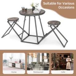 Costway 3-Piece Bar Table Set Round Pub Dining Table & 2 Foldable Stools W/ Metal Frame -Costway GUEST 0bc02022 7cae 4870 9b76 3a6d3273269a