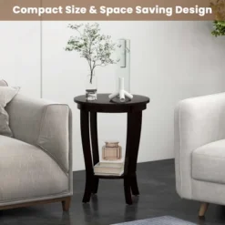 Costway 2-Tier End Table 18'' Round Compact Sofa Side Nightstand With Storage Shelf Espresso/White 16 Costway 2-Tier End Table 18'' Round Compact Sofa Side Nightstand With Storage Shelf Espresso/White -Costway GUEST 0c0b3824 2836 4619 8e94 ce8b5ed2bae2
