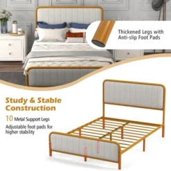 Costway Full Gold Metal Bed Frame Upholstered Platform Bed With Velvet Headboard -Costway GUEST 0c2b2055 15c9 44cc a26b 73ff84f4064f