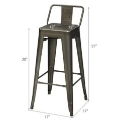 Costway Set Of 4 Metal Bar Stools 30'' Bar Height Barstools Industrial W/ Low Back Gun