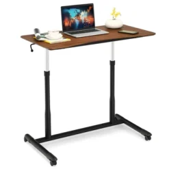 Costway Height Adjustable Computer Desk Sit Stand Rolling Notebook Table NaturalBrownBlack -Costway GUEST 0c587ab8 1ded 4856 b965 98028066a0af