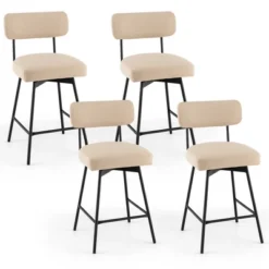 Costway Set Of 4 Swivel Bar Stools Counter Height Upholstered Kitchen Dining Chair Gray/Beige -Costway GUEST 0c6ed9e0 8bce 43c4 82b7 718bad8daa95