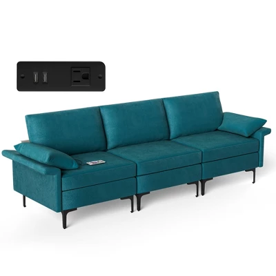 Costway Modern Modular Fabric 3-Seat Sofa Couch With Socket USB Ports & Metal Legs Grey/Blue 12 Costway Modern Modular Fabric 3-Seat Sofa Couch With Socket USB Ports & Metal Legs Grey/Blue - Image 10