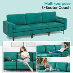Costway Modular 3-Seat Sofa Couch W/ Socket USB Ports & Side Storage Pocket Teal -Costway GUEST 0c87a3bf 090e 4215 8372 99863270e499