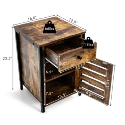 Costway 2PCS Nightstand W/ Drawer Cabinet Adjustable Shelf Industrial Side Table Rustic
