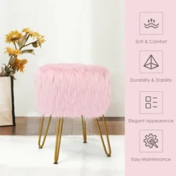 Costway Faux Fur Vanity Chair Makeup Stool Furry Padded Seat Round Ottoman Pink/White -Costway GUEST 0d095e67 613e 4a74 9d82 3f666e0aa1d3
