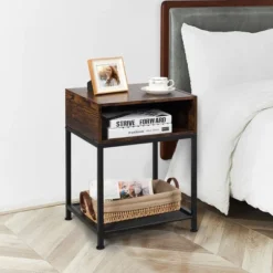 Costway Set Of 2 Industrial Nightstand End Side Table W/ Compartment & Mesh Shelf -Costway GUEST 0d0c90b1 a351 4d1b b2b5 902da5e4d5a6