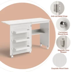 Costway White Folding Sewing Craft Table With Storage Shelves Cabinet Lockable Wheels -Costway GUEST 0d533154 7a50 4183 9066 d2ed4f9575c9