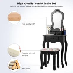 Costway Vanity Wood Makeup Dressing Table Stool Jewelry Desk Black -Costway GUEST 0d580751 9fc2 4210 9f99 c86bf7de499b