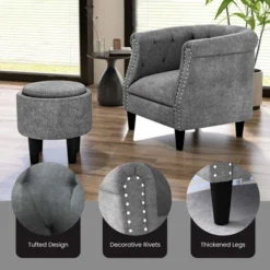 Costway Modern Accent Chair With Ottoman Armchair Barrel Sofa Chair With Footrest Grey -Costway GUEST 0d79f529 497d 4298 be2e a5393d56a140
