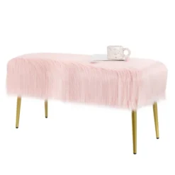 Costway Fauxfur Ottoman Bench Modern Vanity Bench Stool W/ Golden Legs WhitePink -Costway GUEST 0dbcfd99 fd72 47f8 bb3e 438b05efb07d