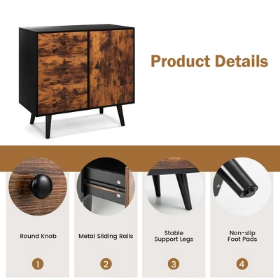 Costway Mid-Century Rustic Storage Cabinet Multipurpose Wood Shelf Organizer With 3 Drawers 10 Costway Mid-Century Rustic Storage Cabinet Multipurpose Wood Shelf Organizer With 3 Drawers - Image 8