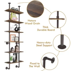 Costway 6-Shelf Rustic Pipe Shelving Unit, Vintage Industrial Pipe Wall Shelf Brown -Costway GUEST 0e0204ad 1666 4c1d b793 914c88f696e5