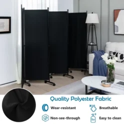 Costway 6-Panel Folding Room Divider 6FT Rolling Privacy Screen With Lockable Wheels Black/Brown/Grey/White -Costway GUEST 0e0e89a9 59b1 4efd 990b 3b9ef94370ce
