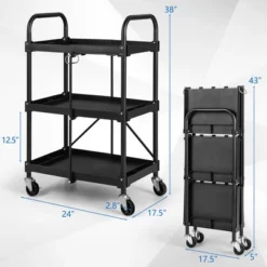 Costway Folding Collapsible Service Cart Heavy-Duty 3-Shelf Tool Cart With 4 Wheels -Costway GUEST 0ecbc01d 8f20 4b98 b210 10772cb93686