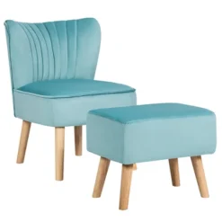 Costway Leisure Chair And Ottoman Thick Padded Velvet Tufted Sofa Set W/ Wood Legs PinkBlue Green -Costway GUEST 0eea4c04 fde9 4532 a906 9fea92b08e1c