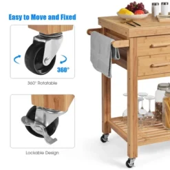 Costway Bamboo Kitchen Trolley Cart Wood Rolling Island W/ Tower Rack & Drawers -Costway GUEST 0ef88911 f3ff 41af 9017 1557707a669d