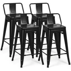 Costway Set Of 4 Low Back Metal Counter Stool 24'' Seat Height Industrial Bar Stools GunBlack -Costway GUEST 0efd3740 4485 4eb0 8170 2e5aba0a9eac